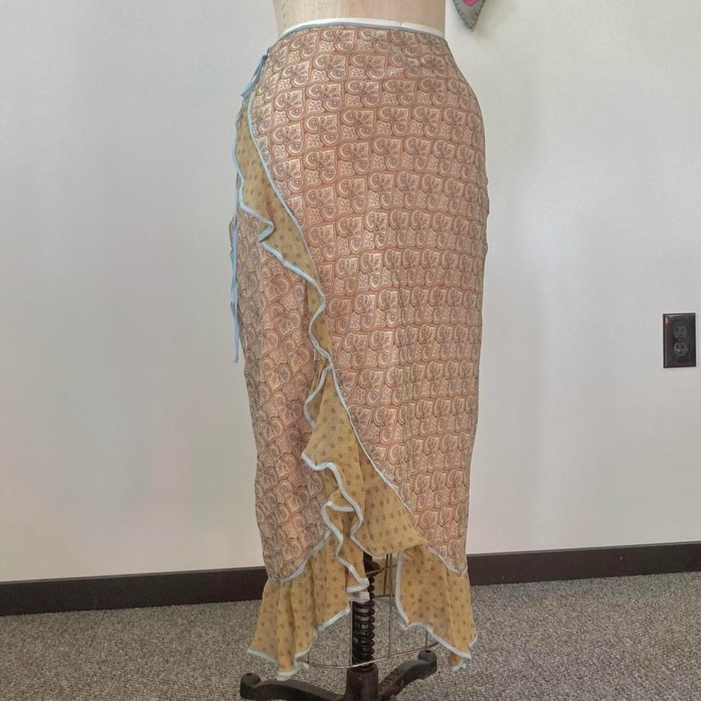 Y2k vintage silk floral ruffle trim faux wrap skirt ASO Gilmore Girls - Picture 2 of 7